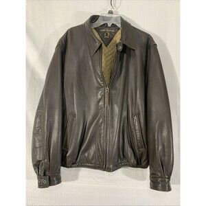 Tommy Hilfiger 100% Brown Leather Bomber Jacket Men’s L Coat